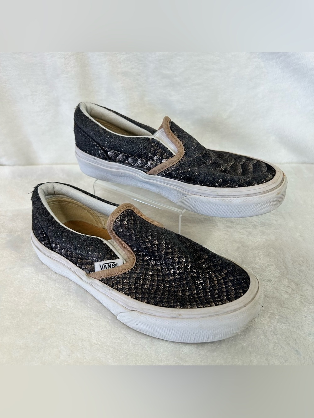 Vans Kids Girls Sneakers Size 13 Gray Metallic Snakeskin Low Top Slip On